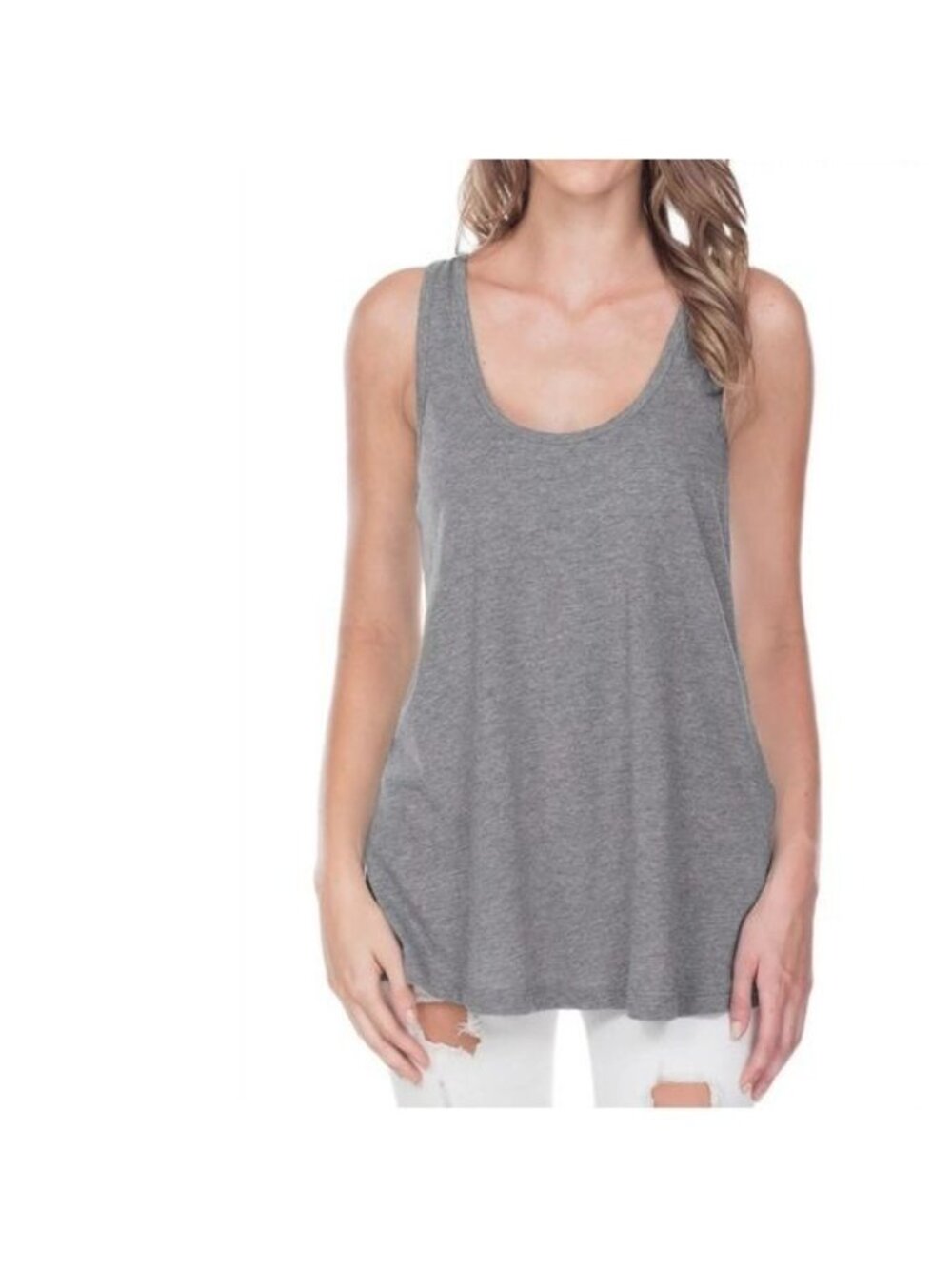 Kavio! Gray Racerback Tank Top X-Large Cotton/Polyester Blend Womens Casual Slee - Picture 6 of 8